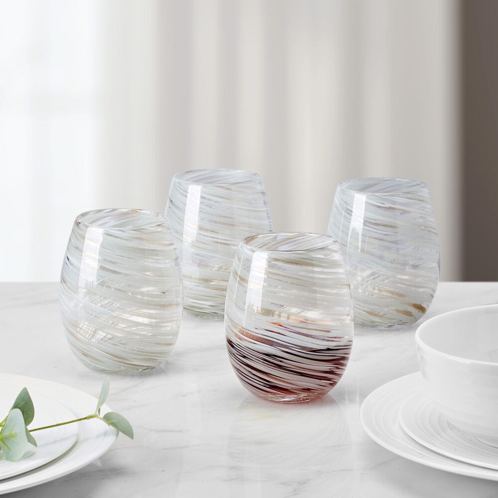 Color Swirl Gray Set of 4 Stemless Wine Glasses - Image 2