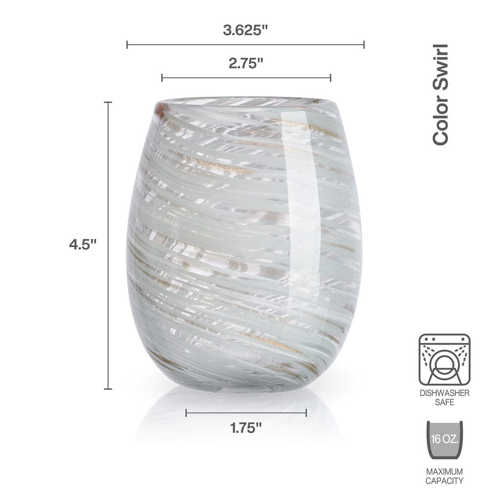 Color Swirl Gray Set of 4 Stemless Wine Glasses - Image 3
