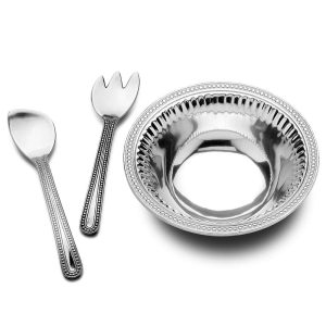 Flutes & Pearls 3 Piece Salad Bowl Serving Set. 14 inch