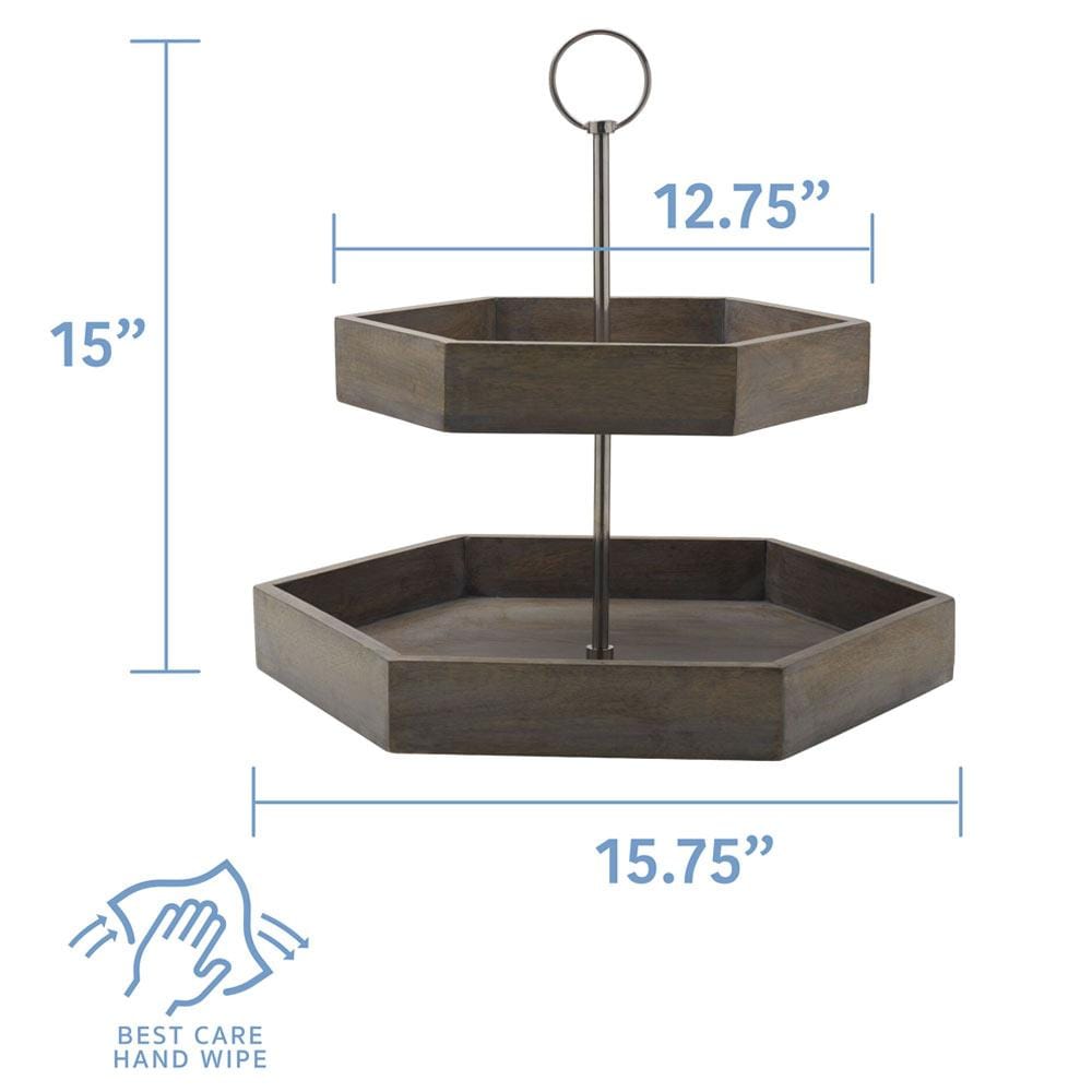 Hexagon 2 Tiered Mango Wood Serve Tray - Image 5