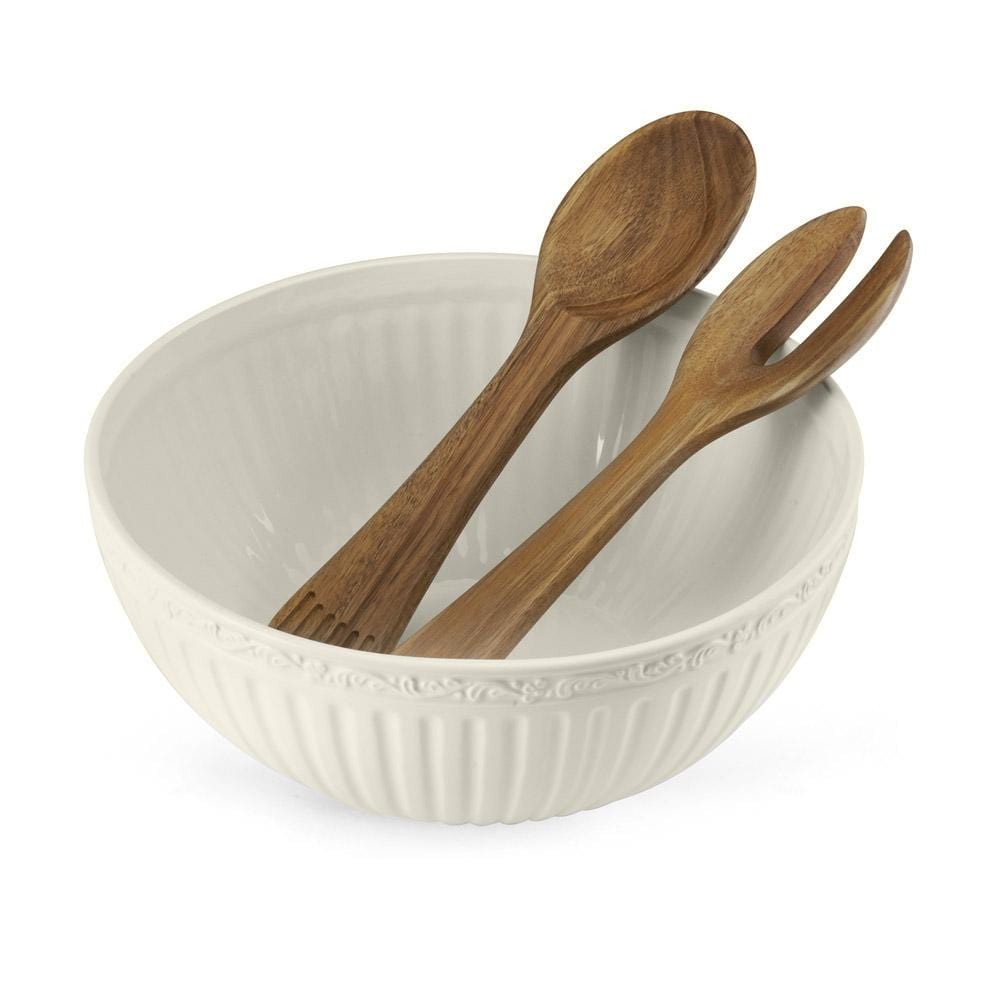 Italian Countryside? Salad Serving Bowl with Serving Utensils